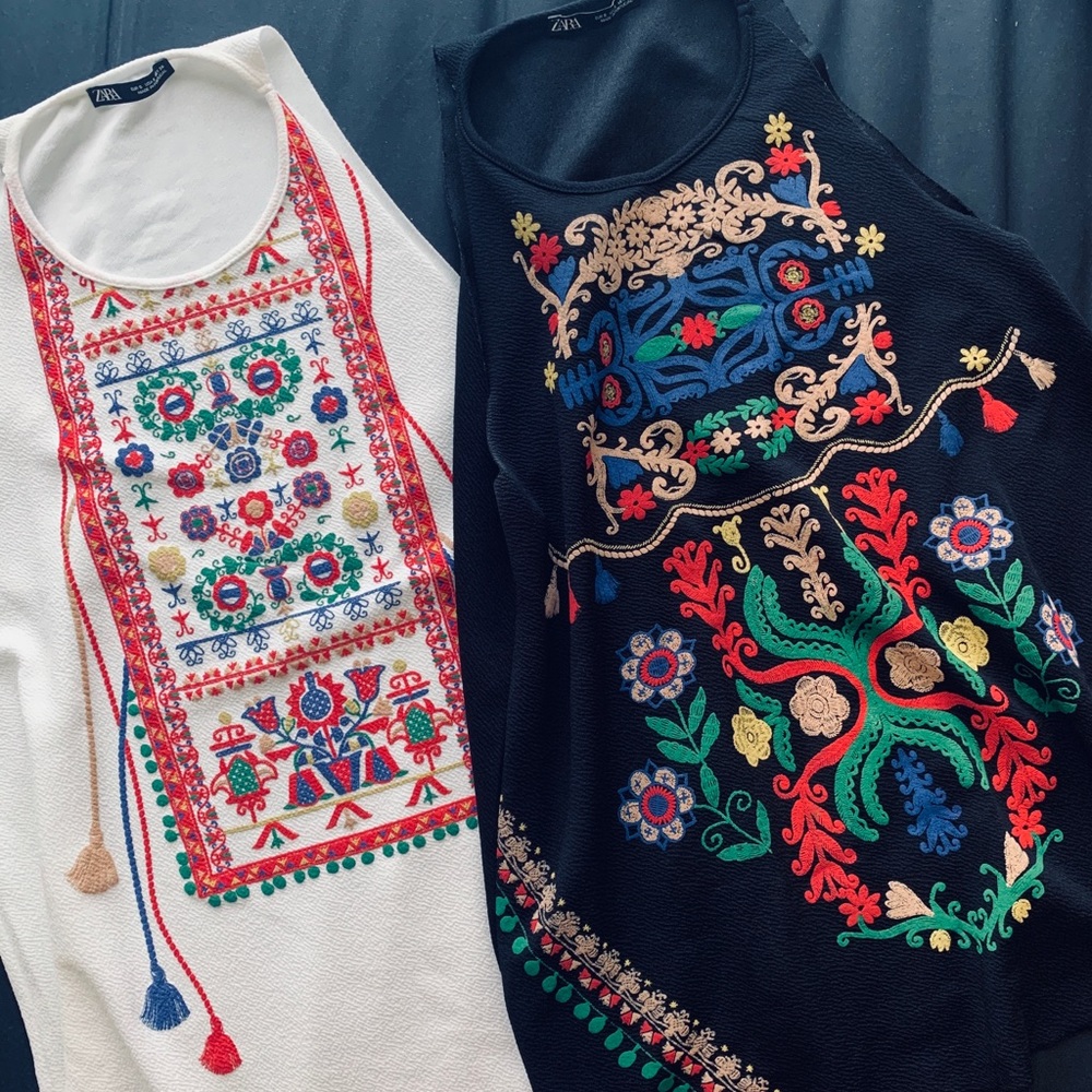 Two embroidered Zara tops for 10$